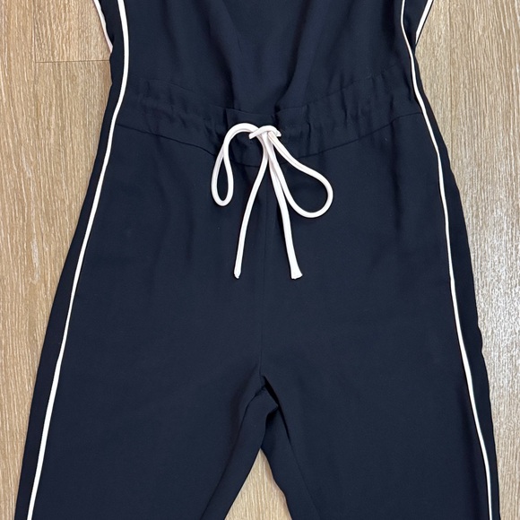 Reiss Tyla Side Striped Jumpsuit Navy. Blue and White Open Back Tie Waist Size 8 - Picture 13 of 16
